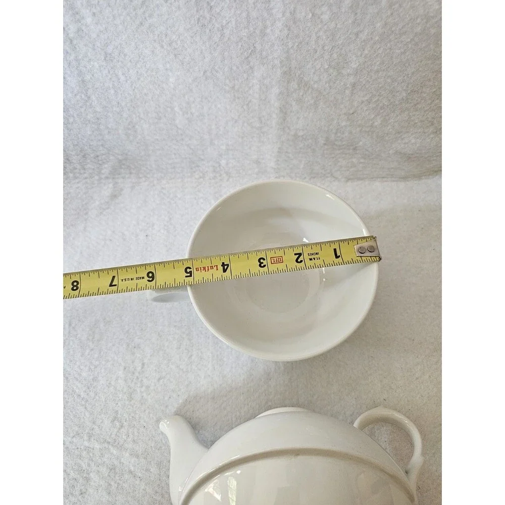 World Market White Tea For One Teapot Cup Set Infuser Ceramic Made In China